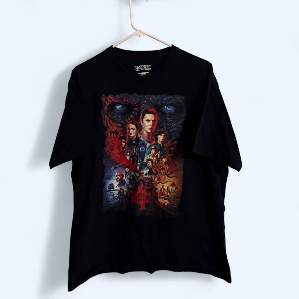 Netflix Tee Unisex XL Black Stranger Things Season 4 Graphic TV Shirt